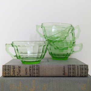 Set of 4 Vintage Anchor Hocking Block Optic Depression Glass Tea Cups